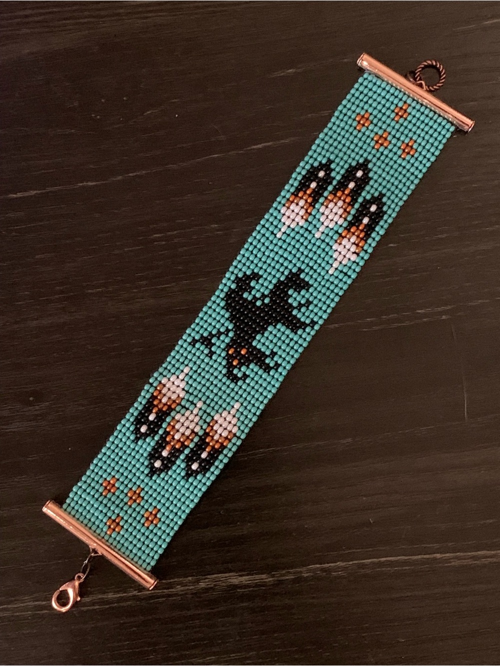 7.75” Handmade Trails End Seed Bead Cuff Bracelet